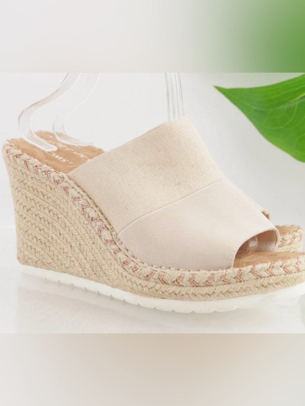 TOMS Women's Monica Mule Espadrille Wedge 9 Cream Heel Open Toe Slip-On